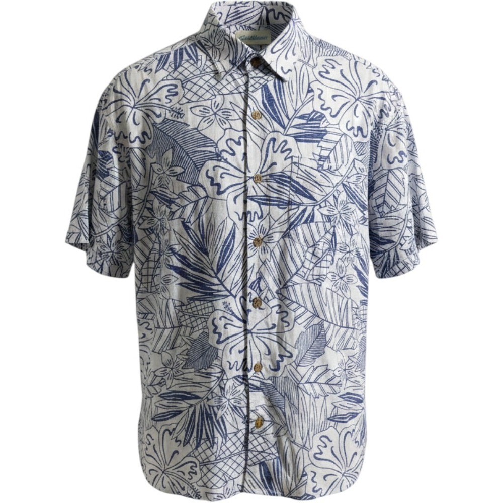 Caribbean Button Down Shirt Mens XL White Blue New Tropical Hibiscus Floral 874